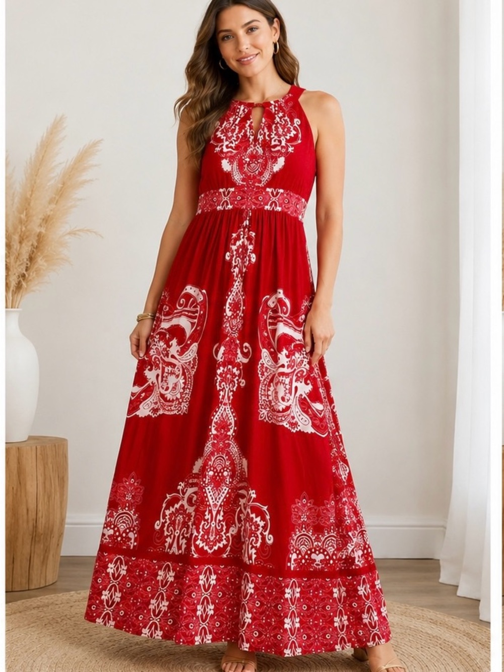Studio One NY Red Paisley Maxi Dress XL